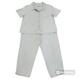 Field Gear Women's 2 pc Linen Blend Short Sleeve Blouse & Pants Size PM